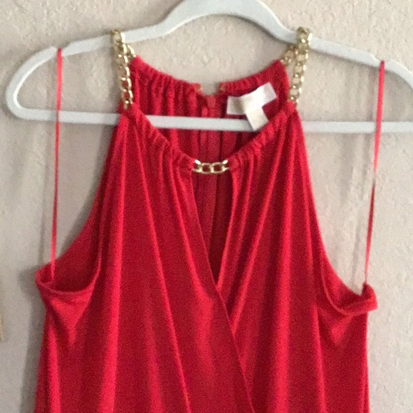 MICHAEL KORS NWOT red halter blouson dress top w/ gold tone neckline - Picture 3 of 5